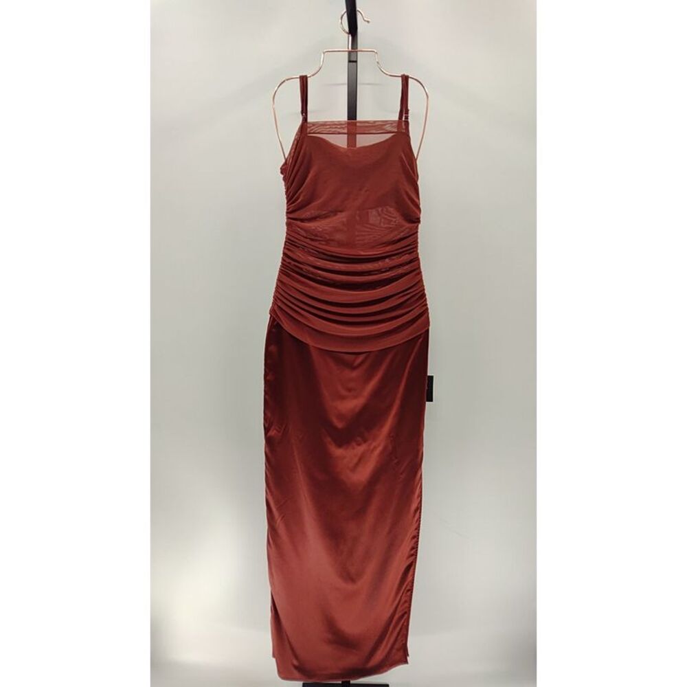 Lulu's Rust Red Satin Ruched Maxi Dress